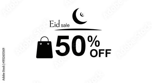 Eid Sale 50 Percent Off Design with Shopping Bag Icon for Ramadan Retail Promotion, Islamic Holiday Discount Campaign and Ecommerce Marketing Branding