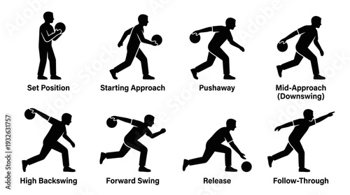 Cricket Player Vector Silhouette Icon Set Featuring Eight Action Poses Including Batting, Bowling, Catching, and Fielding for Sports Art, Training, and Graphic Design Use