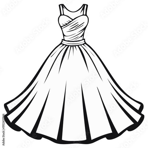 Elegant Vector Illustration of a Flowing Formal Gown Dress Outline