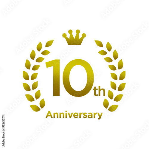 10th anniversary commemorative badge with crown and gold gradient laurel wreath