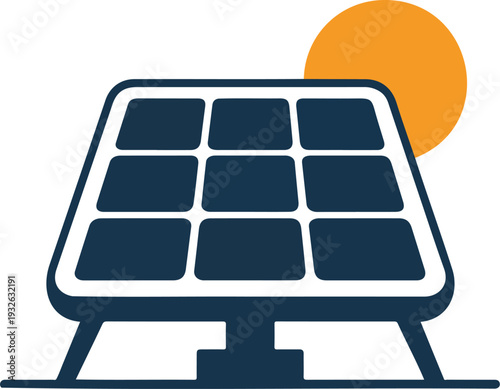 Photovoltaic Solar Panel Array Icon with Bright Sun in Background Vector Illustration for Renewable Energy Concept