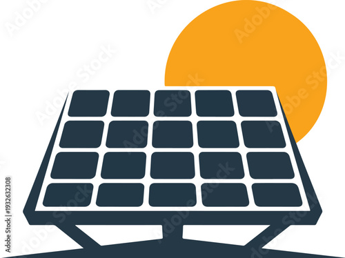 Photovoltaic Solar Panel Array Icon with Bright Sun in Background Vector Illustration for Renewable Energy Concept