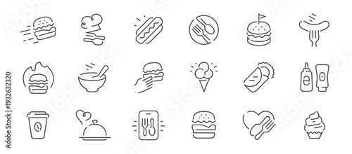 Modern fast food line icons set. Street food symbols. Restaurant concept