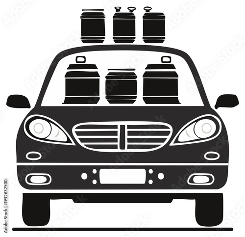 Car Transportation of Containers or Barrels on Roof and Inside Vehicle