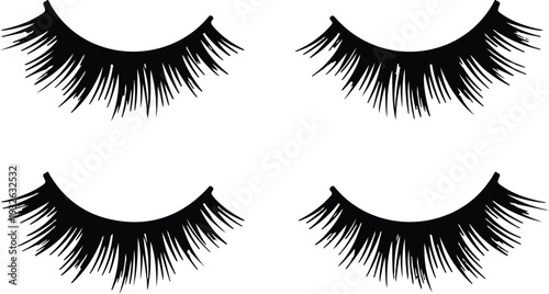 Set of Four Closed Eyes with Long Eyelashes Vector Illustrations for Beauty, Fashion, and Cosmetic Themes