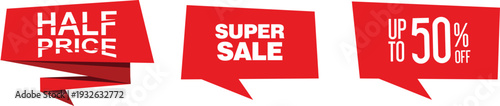 A red banner with white text advertising a super sale