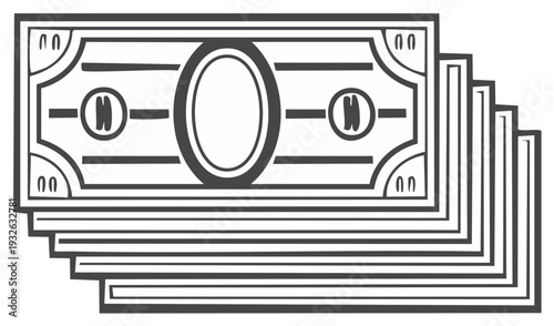 Vector illustration of a Stack of Banknotes money concept. Black and white linear art for web or print design.