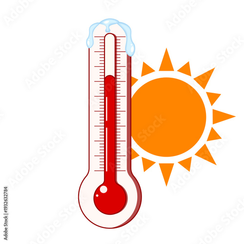 Vector Thermometer of hot summer isolated transparent background. Very hot weather temperature symbol template design. Editable stroke. EPS 10