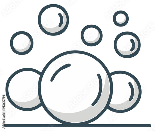 Cleanliness and freshness concept with outlined multiple soap bubbles floating or resting on a surface illustration.