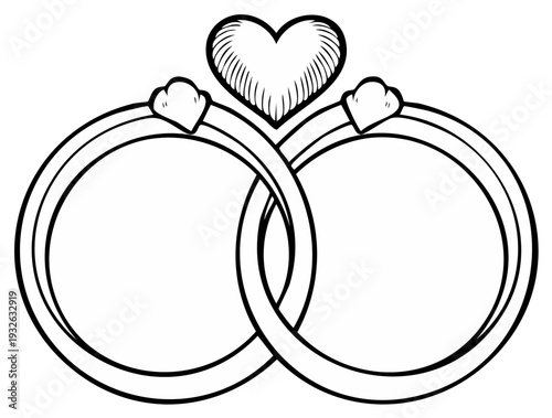 Interlocking Wedding Rings Form Infinity Symbol with Heart Accent