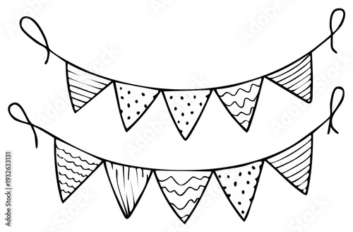 Hand Drawn Party Bunting Flags with Various Patterns Festive Decoration Elements