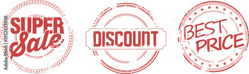 Three red discount stamps on a white background