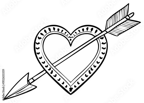 Heart pierced by an arrow, symbol of love and romance in a graphic line art style