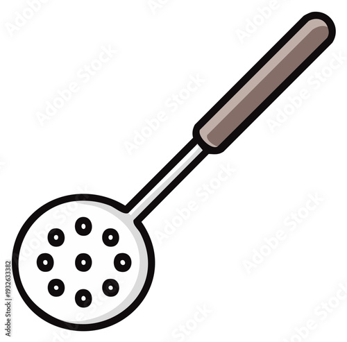 Skimmer spoon utensil with multiple holes, kitchenware equipment for cooking or straining food, illustration