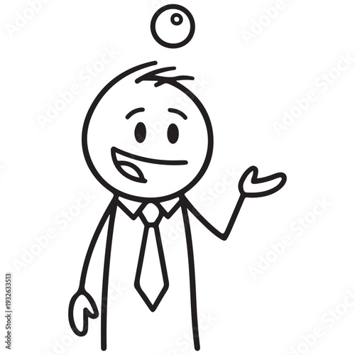 A cheerful cartoon businessman with a thought bubble above his head looks happy and carefree
