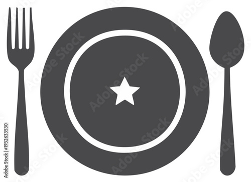 Star on Plate with Fork and Spoon Icon Fine Dining Elegant Eating Setting