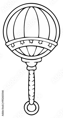 Cartoon baby rattle black and white illustration