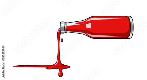 Vector illustration of red liquid pouring from bottle