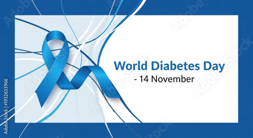 World diabetes day banner with blue ribbon symbol on 14 november awareness campaign for diabetes support and healthcare