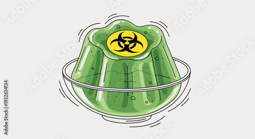 Biohazard jelly mold, green toxic dessert, hazardous food, contaminated cuisine
