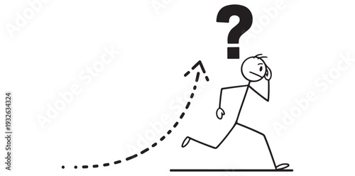 A stick figure running with a question mark above its head, symbolizing confusion and uncertainty.