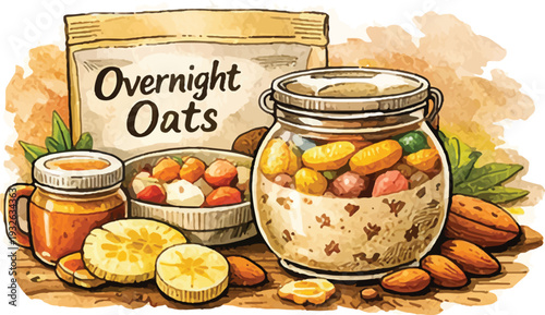 Overnight Oats Mix with Fruits and Nuts for Easy Breakfast