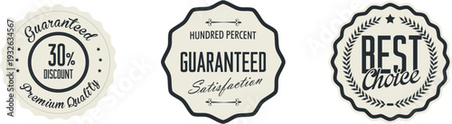 Three vintage style guarantee labels for best products