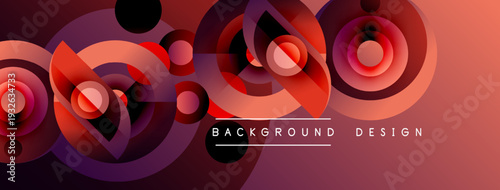 Abstract circles, gradients create dynamic background. Red, purple hues dominate design, modern aesthetic.