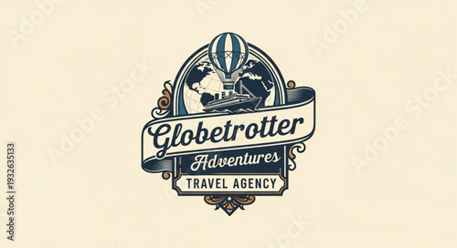 Globetrotter Adventures Travel Agency Logo Depicting World Travel and Exploration.