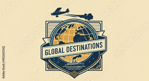 Global Destinations Logo Depicting Travel and Exploration with Airplanes and Globe.