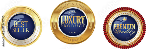 Three luxury product labels for best seller and premium quality products
