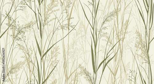 Abstract natural reeds pattern, seamless botanical background, pastel green and beige