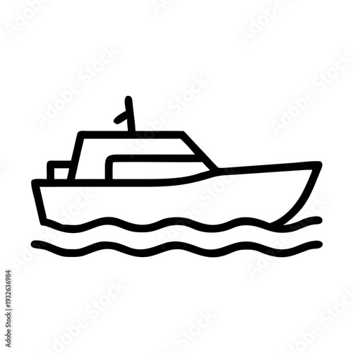 Outline drawing of a yacht boat on the water for travel and recreation vector illustration design icon