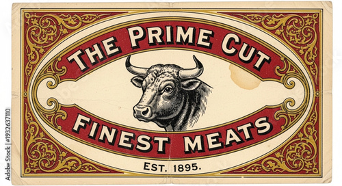 Vintage advertisement for The Prime Cut Finest Meats featuring a bull illustration.