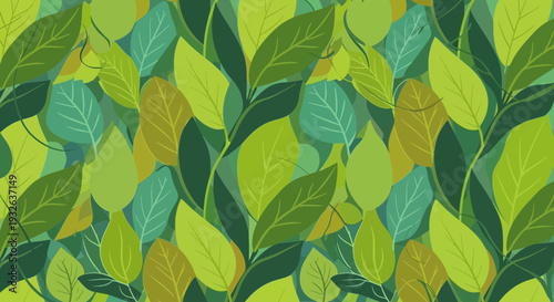 Seamless Green Leaves Pattern, Nature Background, Organic Design