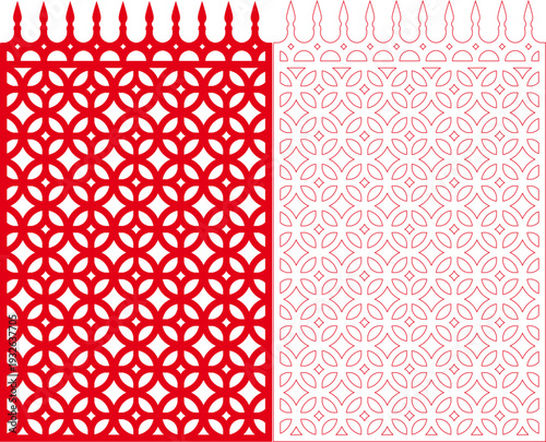Red Interlocking Circle Flower Geometric Laser Cut Panel with Seamless Islamic Moroccan Lattice Pattern - Vector Stencil Template