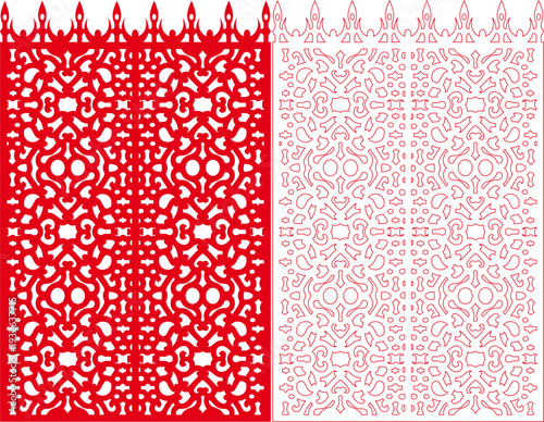 Red Victorian Damask Lace Floral Laser Cut Panel with Delicate Intricate Seamless Repeat Pattern - Vector Stencil Template