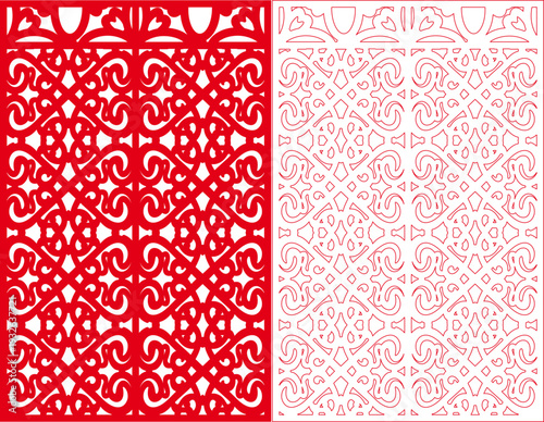Red Dense Swirl Floral Arabesque Laser Cut Panel with Seamless Baroque Scroll Repeating Pattern - Vector Stencil Template