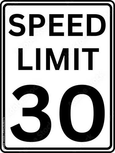Speed limit 30 mph traffic sign, Speed limit 30 miles per hour road sign