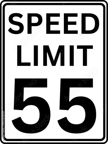 Speed limit 55 mph traffic sign, Speed limit 55 miles per hour road sign