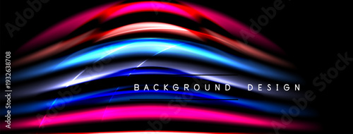 Abstract neon waves, vibrant colors, dynamic flow. Dark background emphasizes bright light streaks, modern design element.