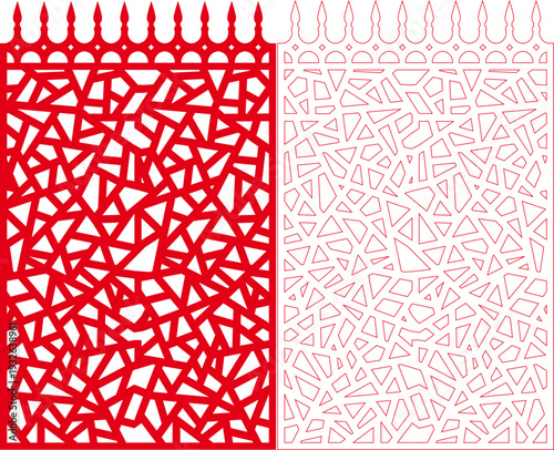 Red Abstract Cracked Mosaic Broken Glass Laser Cut Panel with Random Geometric Shard Pattern - Vector Stencil Template