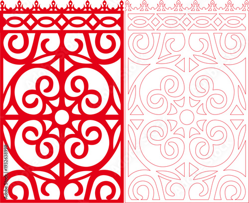 Red Celtic Spiral Mandala Laser Cut Panel with Swirl Circle Ornamental Design - Vector Stencil Template
