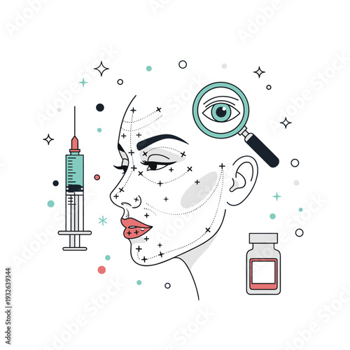 Minimalist Vector Illustration of a Cosmetic Face Map