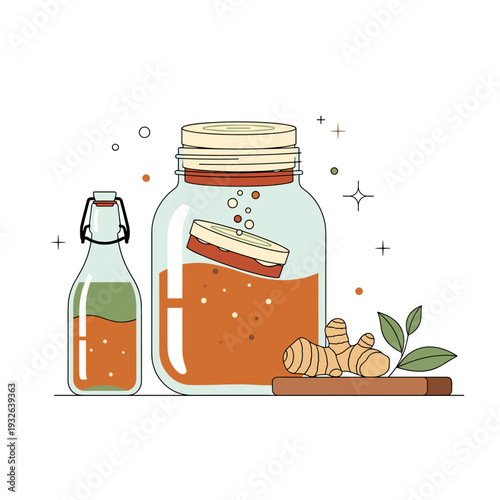 Flat Vector Illustration Of A Kombucha Home Brewing Kit