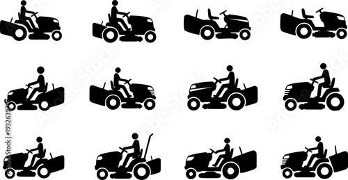 Professional Riding Lawn Mower Silhouette - Garden Tractor and Landscaping Machinery Vector