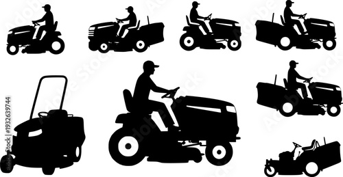 Professional Riding Lawn Mower Silhouette - Garden Tractor and Landscaping Machinery Vector