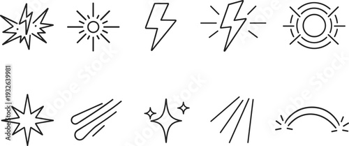 Collection of abstract line art icons representing energy, light, and motion effects