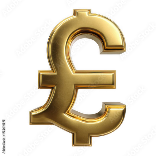 Luxurious gold british pound sterling symbol 3d rendering shiny metallic currency icon