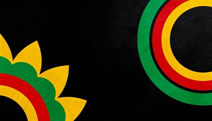 Abstract Black History Month background with Pan-African colors. African heritage graphic design with green red and yellow elements on black. Juneteenth celebration banner with copy space